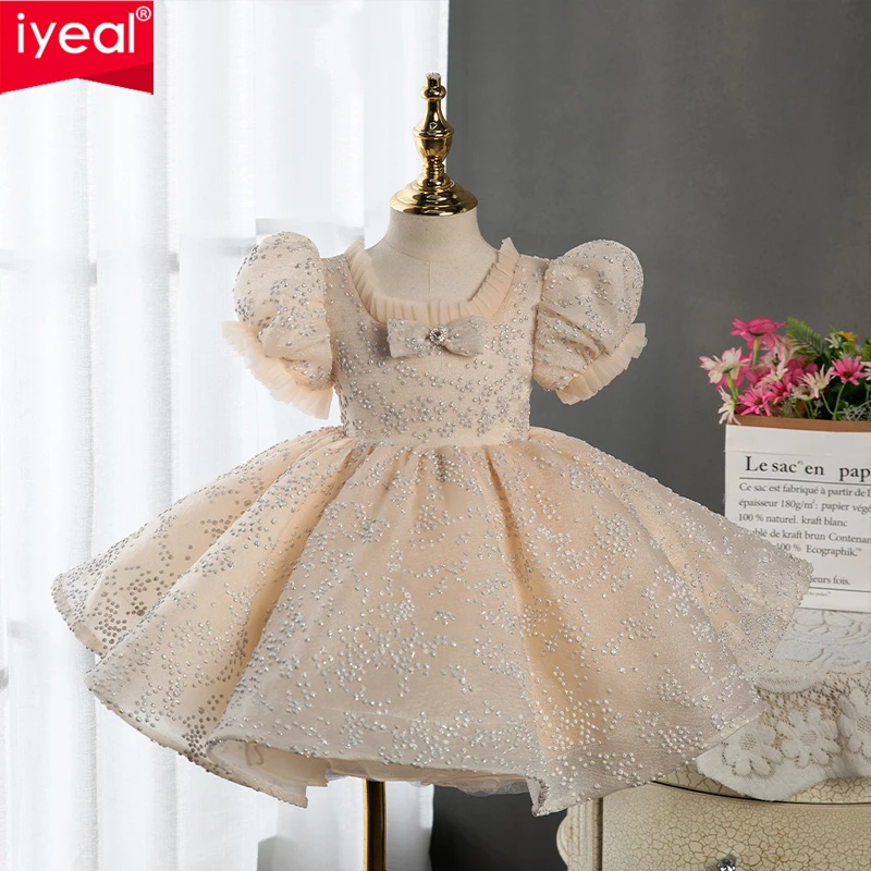 

IYEAL Westernized Girls' Dress Bubble Sleeves Princess Dress Flower Girl Wedding Dress Little Girl Birthday Party Catwalk Dress