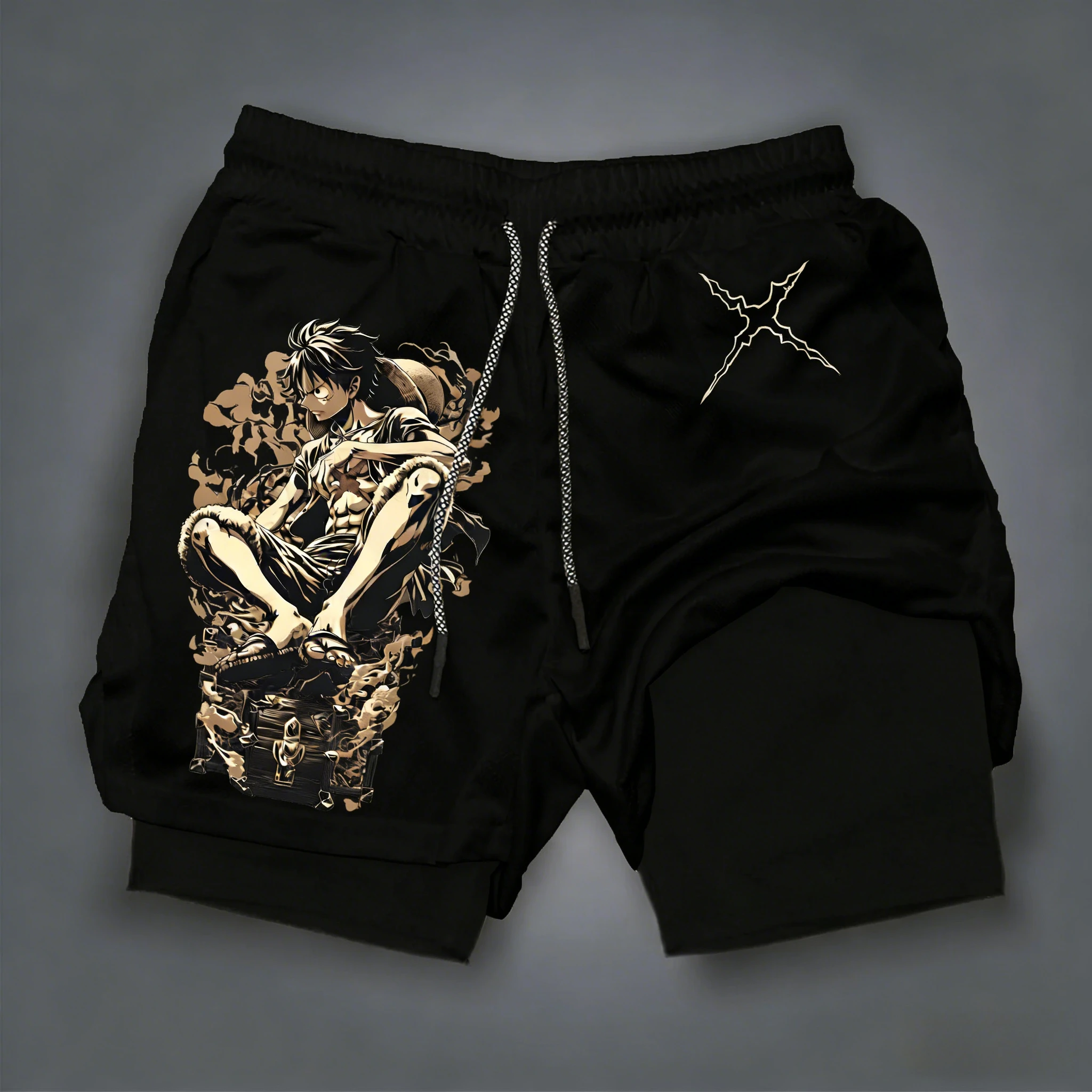 

Bandai One Piece Luffy Printed Double-layer Shorts, Loose Men's and Women's Summer Sweat-wicking and Breathable Sports Shorts