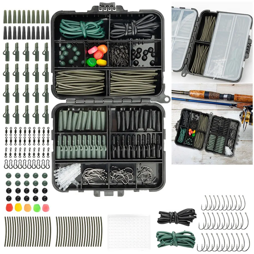 277Pcs Carp Fishing Accessories with Storage Box Carp Fishing Rigs Assortment Wear Resist Swivels Bait Hooks Set for Bass Trout