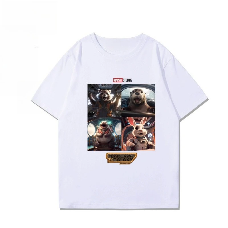 Marvel Genuine Guardians of The Galaxy Rocket Groot Big Teeth Camiseta holgada de manga corta con cuello redondo para hombres y mujeres