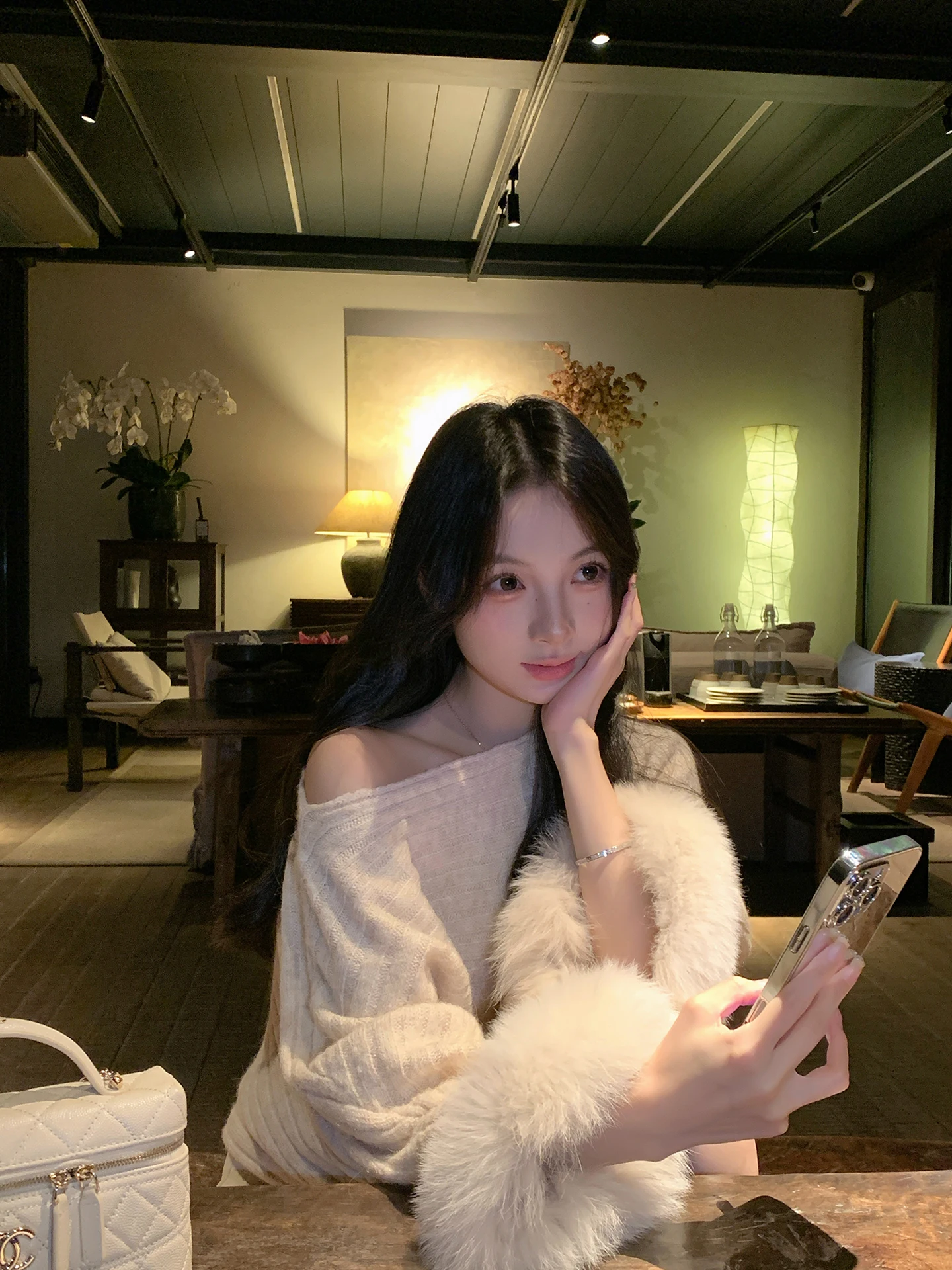 

ZhouYeye Fur oulder Bared Sweater Women's Autumn Winter Lazy High Faion Pure Desire Sle Loose Fit Sweet Sle