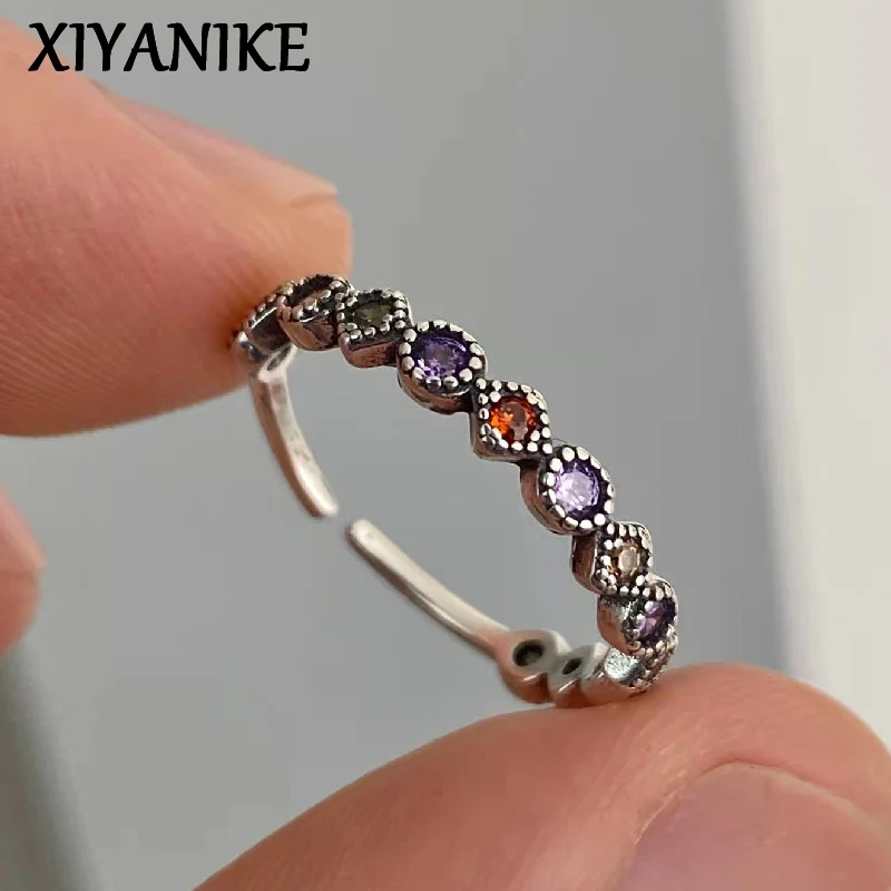 

XIYANIKE Vintage Multi Color Zircon Open Cuff Finger Rings for Women Girl Fashion Trendy Jewelry Gift Party кольцо ж