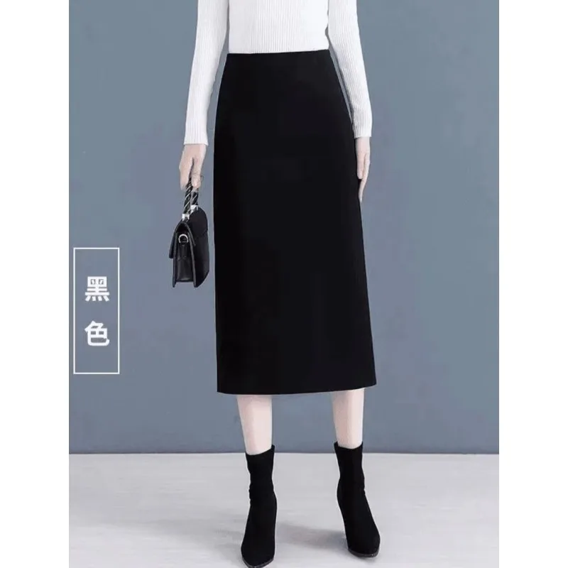 New Wool Skirt Autumn Winter Medium-length High-waisted Slimming Versatile One-step Slit Straight Skirt WJ292