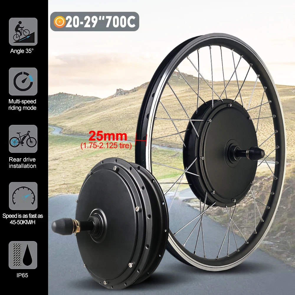 48V 1500W EBike Conversion Kit Rear Rotate Wheel Hub Motor 20 24 26 27.5 28 29inch 700C For Electric Bicycle Conversion Kit