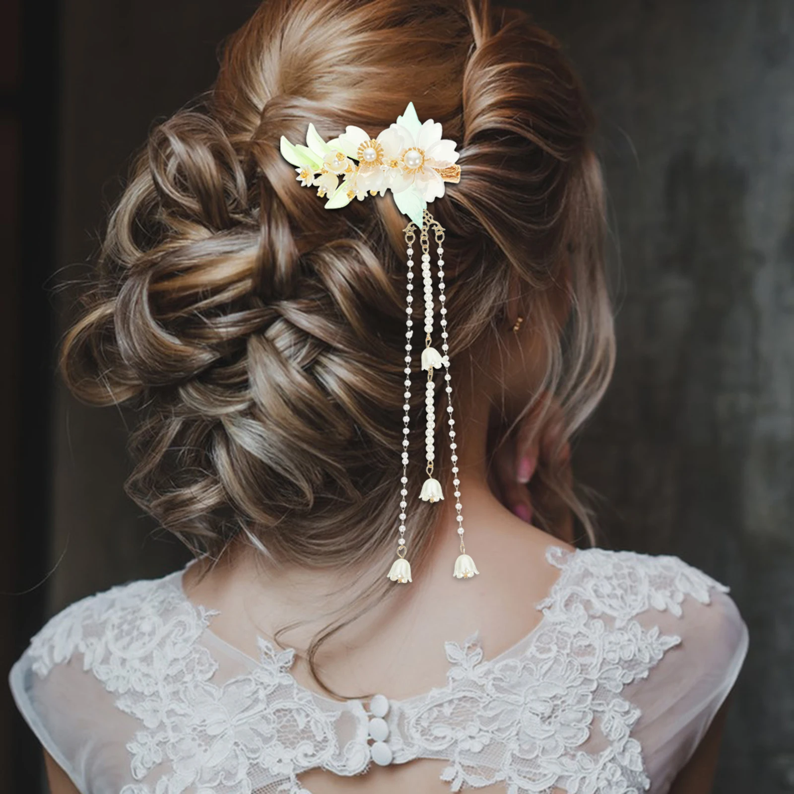 

Chinese Style Clips Tassel Pearl Decor Elegant Tassel Hair Clip For Women Floral Design for Women Girls Hanfu Accessories