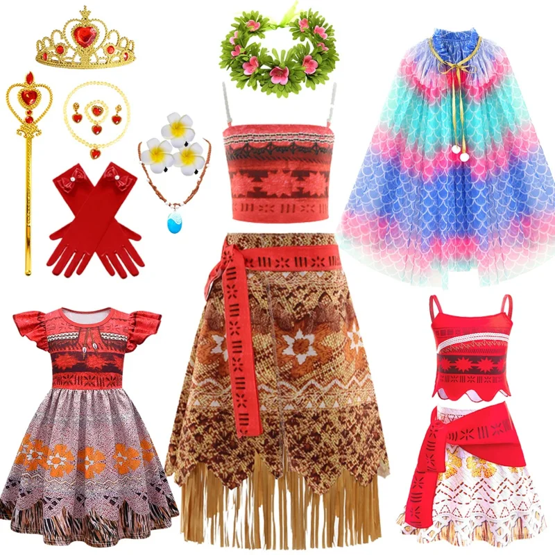 Fiesta de cumpleaños niños princesa Moana disfraz carnaval océano aventura trajes para niñas vacaciones de verano ropa de playa vestido hawaiano