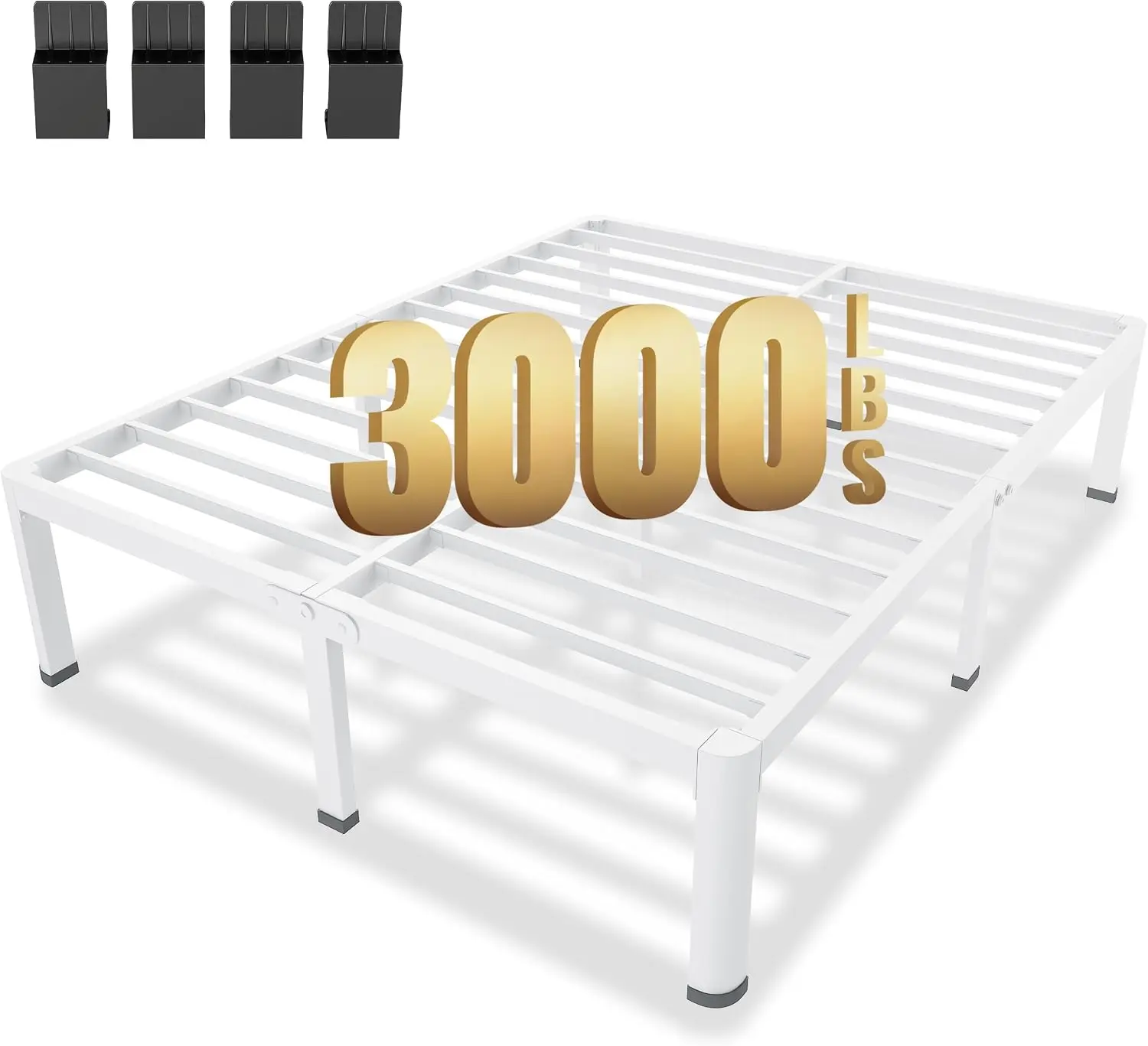 California King Size 14 Inch White Heavy Duty Metal Platform Bed Frame, Holds Up to 3000 LBS with Sturdy Steel Slat Support, Noise Free Bed Base Featuring Round Corner Legs, No Box Spring Required, Simple Easy Assembly