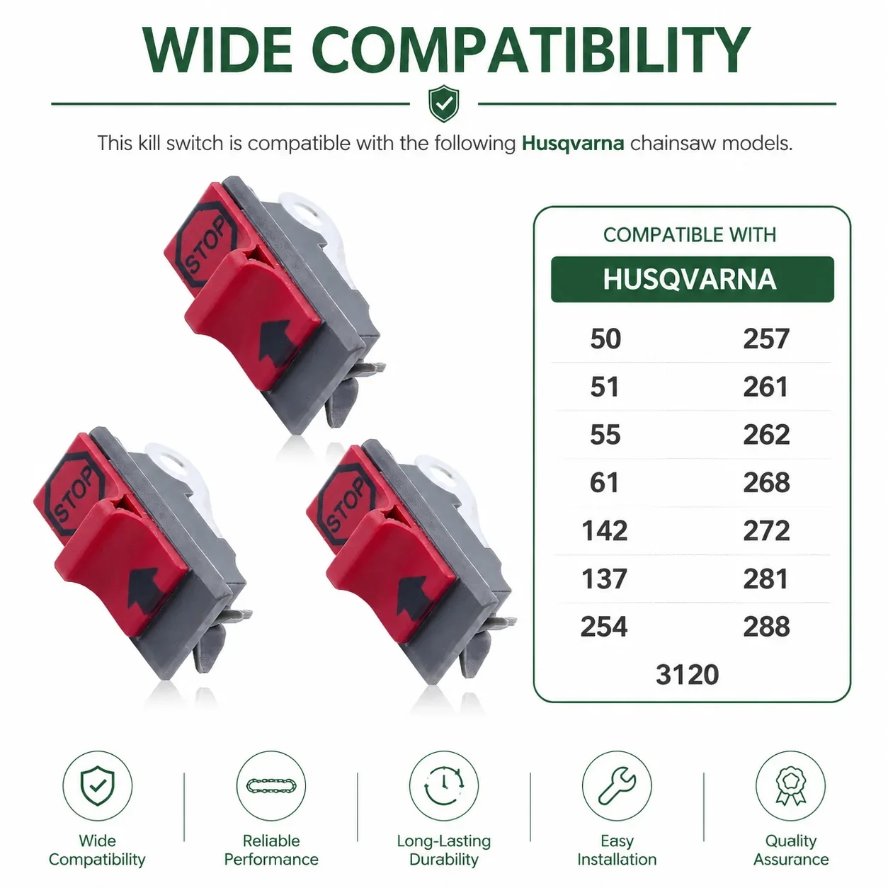 3Pcs On-Off Kill Stop Switch Replace Fits Husqvarna Chainsaw 50 51 55 61 142 254 257 261 262 268 272 281 288 3120