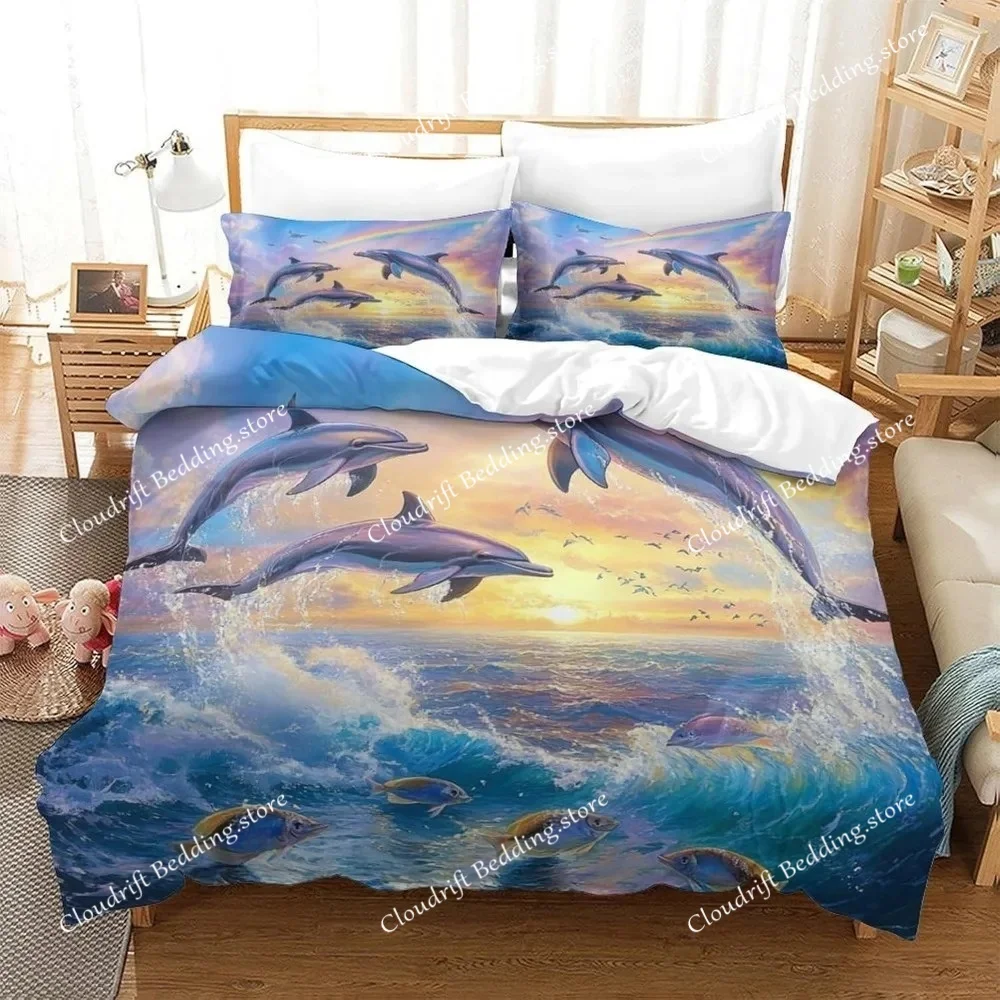 Cartoon Dolphin  Motif Bed Linen,Microfibre Bedding Sets, Children's Bed Linen  for Teenagers  adult  Duvet Cover