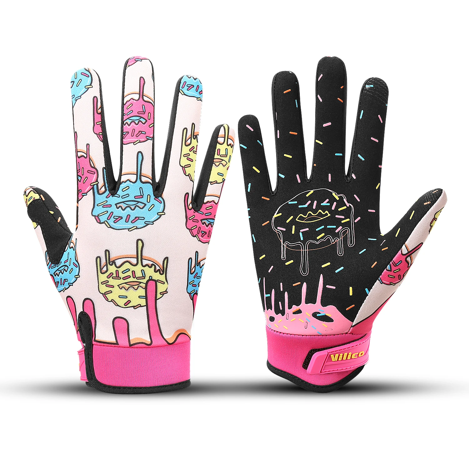 1 par de divertidos guantes de ciclismo con forma de donut para padres e hijos, guantes de montar con almohadilla para los dedos completos, soporte para exteriores resistente al tacto y al desgaste