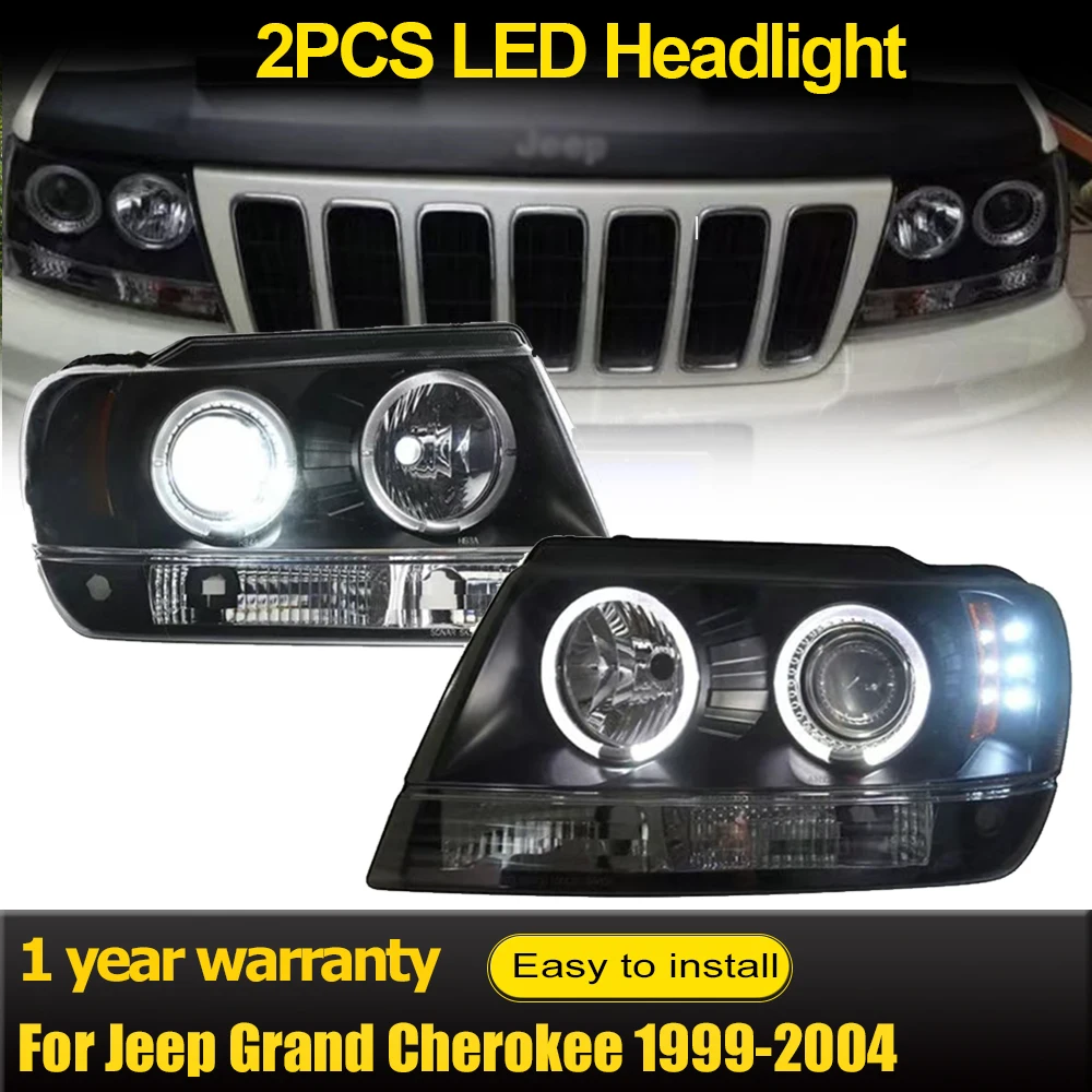 

Фара для Jeep Grand Cherokee 1999-2004, фары DRL H7, светодиодная биксеноновая лампа в сборе, обновление, аксессуары для динамических сигналов