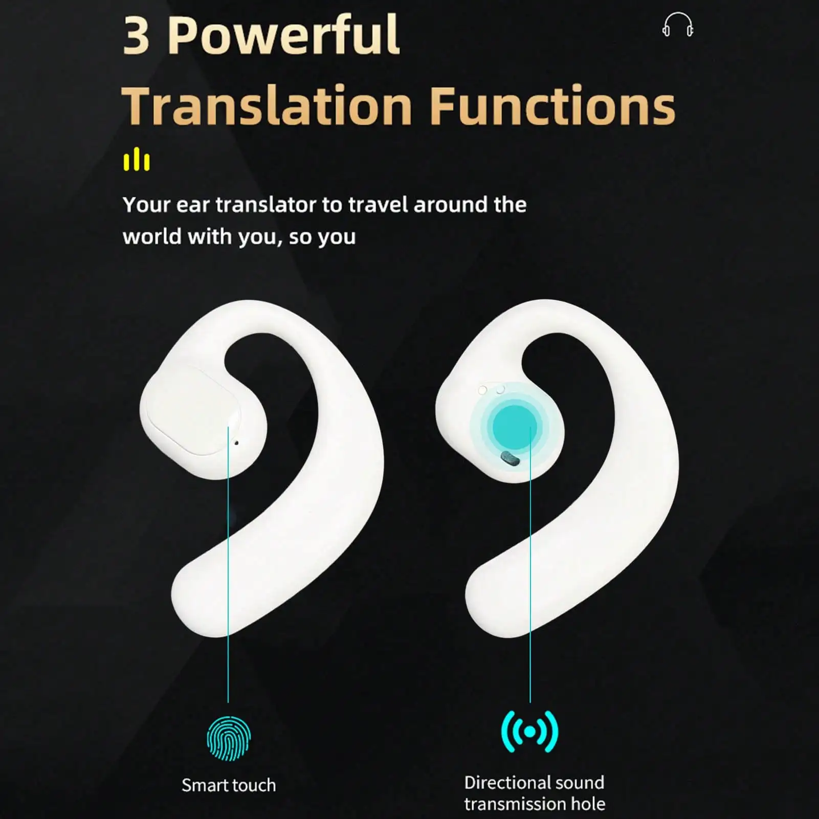 

Наушники-переводчики языка, многофункциональные наушники с шумоподавлением, 144 вида языков, наушники-переводки в реальном времени, белые