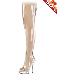 Rransparent clear Platform Over The Knee Boots 13cm Stripper Heels Peep Toe Catwalk Sexy Fetish 7/8Inch Pole Dance Exotic Dancer