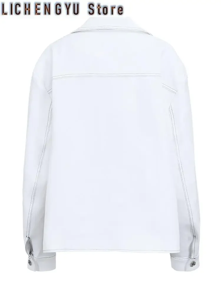 Loose Fit White Irregular Cross Big Size Casual Jacket New Lapel Long Sleeve Women Coat Fashion Spring Autumn