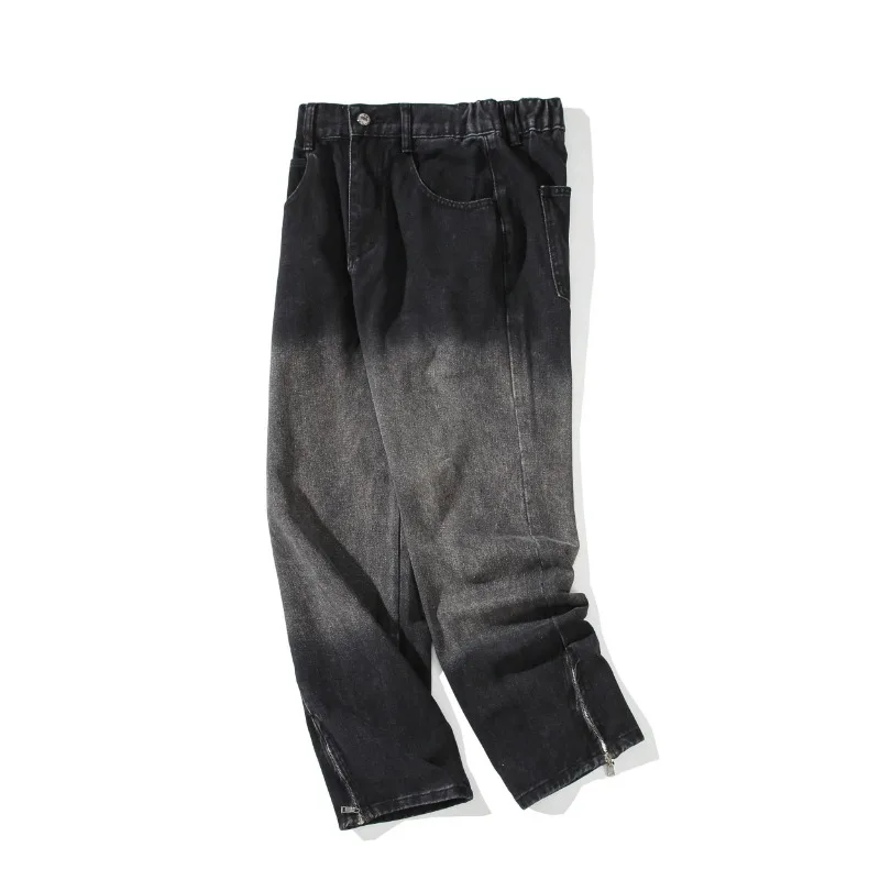 

New Mens Jeans Black Gradient Baggy Jeans Man Pants Loose Straight Leg Casual Trousers For Men Trendy Denim