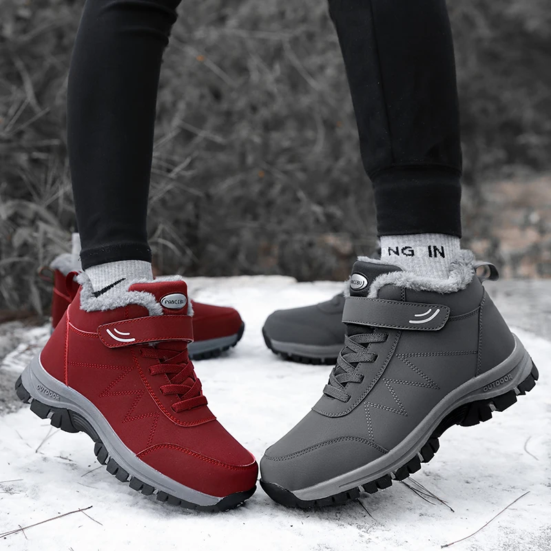 2024 Waterproof Winter Men Women Sneakers Original Leather Warm Snow Boots Men Work Casual Shoes High-top Non-slip Ankle Boots