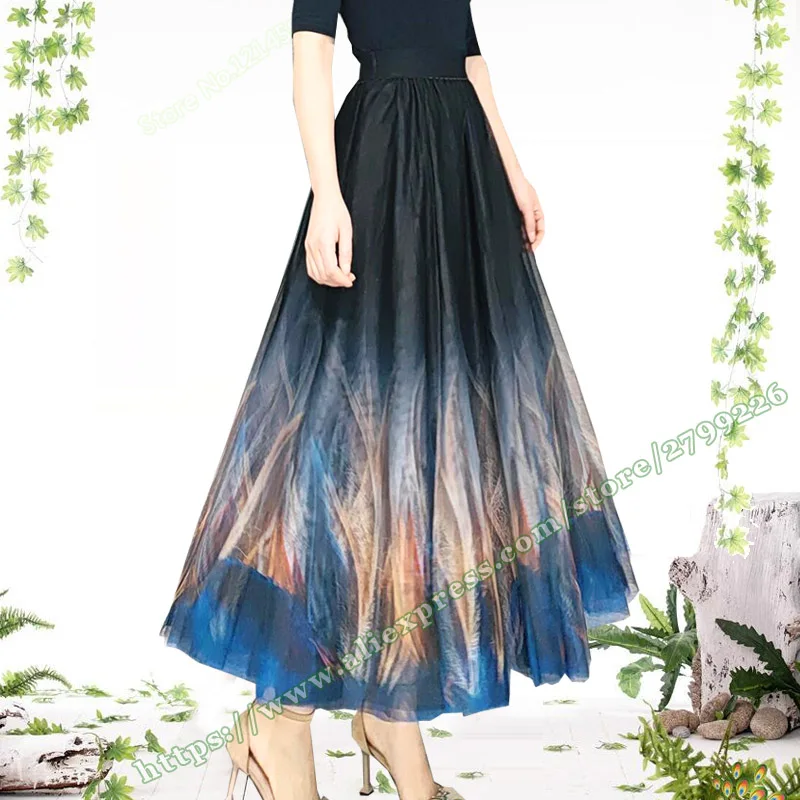

Ladies Mid-aged Elegant Mesh Long Maxi Skirt 2023 Plus Size 5XL Female Skirts for Womens