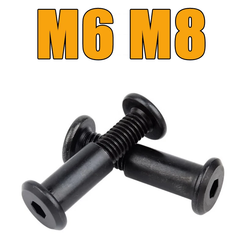 

M6 M8 Steel Black Large Flat Hex Furniture Screws with Nuts Rivet Connectors Insert Joint Sleeve Nuts for Hardware Fasteners Kit