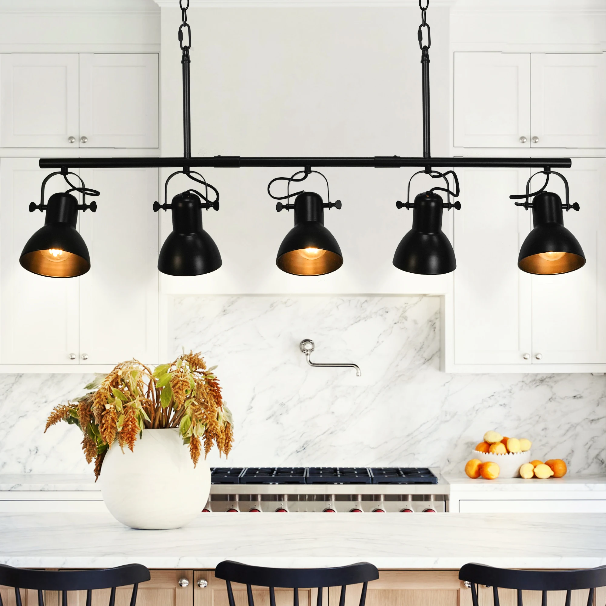 5 Light Kitchen Island Chandelier Black Linear Pendant Light Adjustable Angle Lights For Livingroom Clothing Store