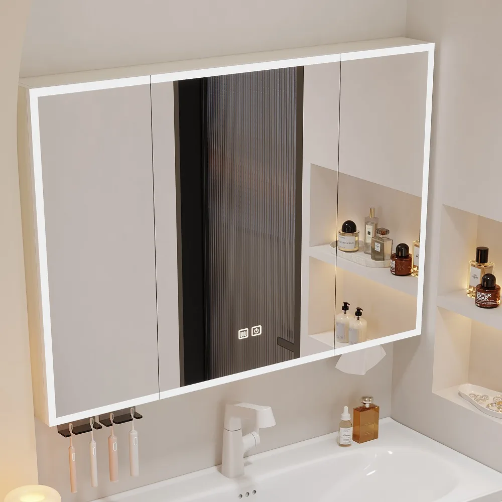 front nest aluminum bathroom mirror cabinet separate mirror with toothbrush holder tissue hole makeup mirror cabinet