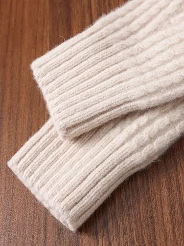 100 Wool Thick Density Knitted Mittens Women Outdoor Winter Thermal Men Cable Mitts Work Drive Mittens Unisex Gloves Arm Warmers