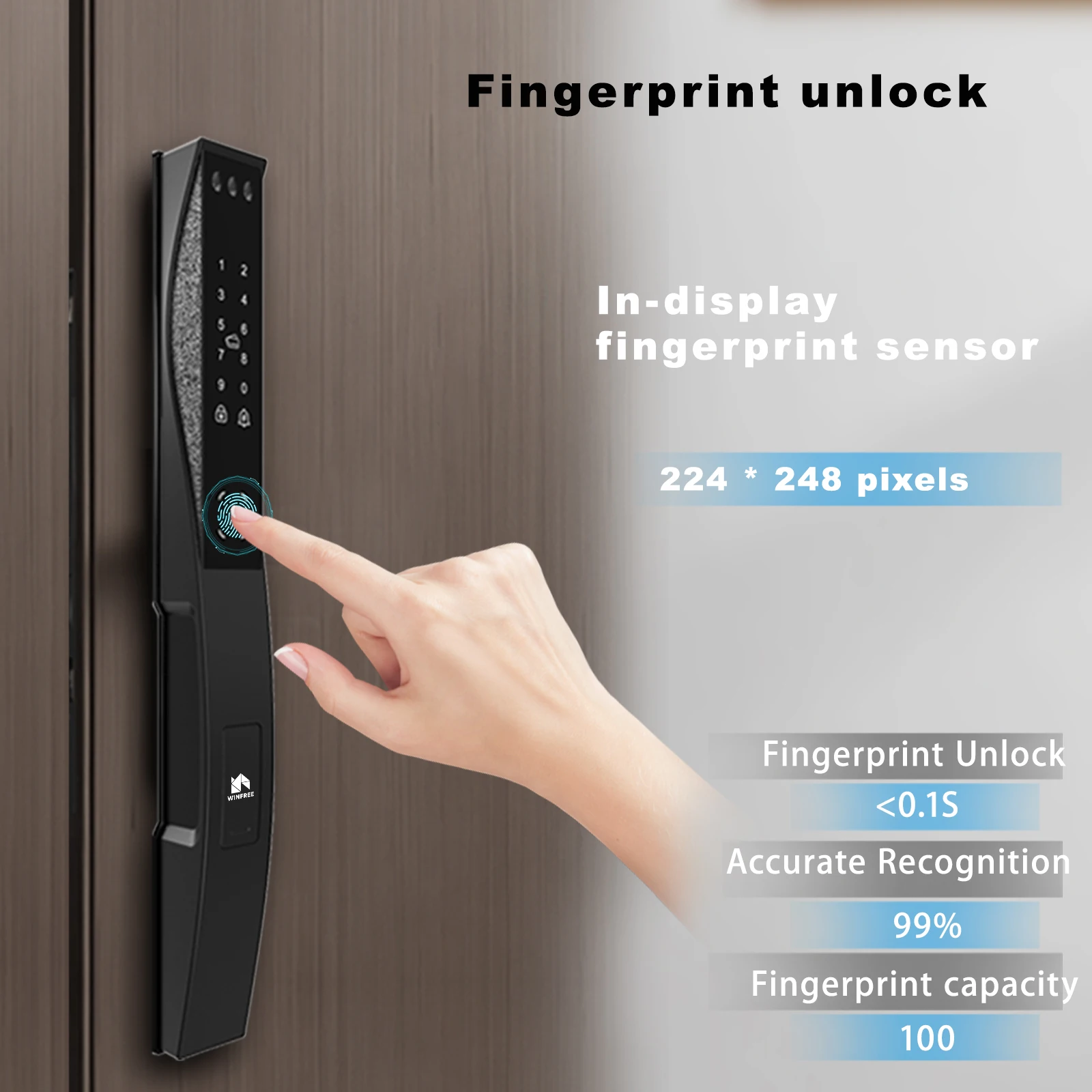 WINFREE SMART 3D face waterproof Fingerprint Card Key Tuya Wifi Remote App Control Slim Aluminium or Wooden Door Lock
