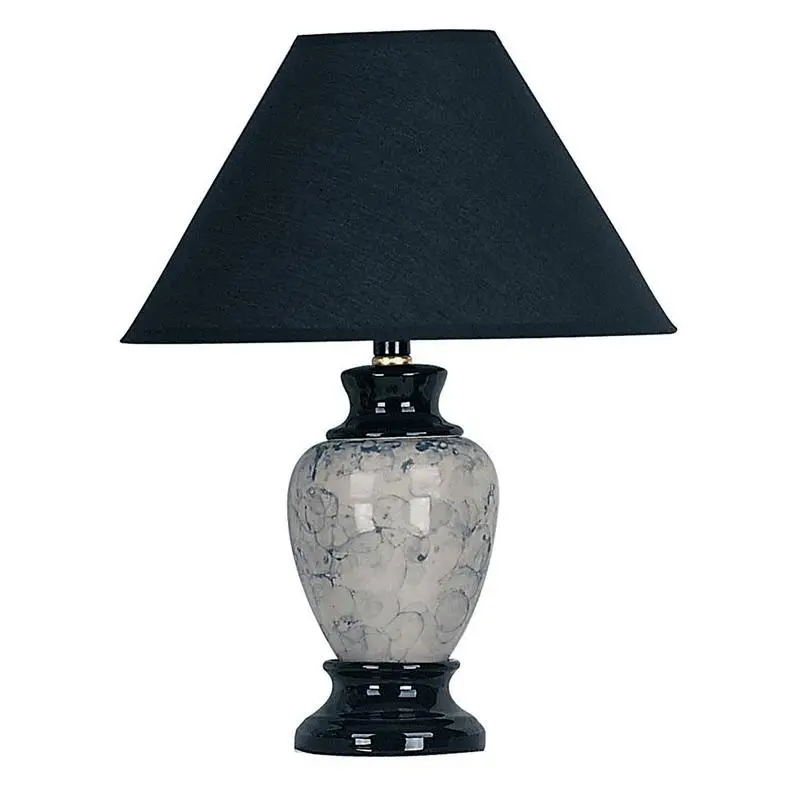 13-Inch Ceramic Table Lamp, Urn-Style with Black Finish & Linen Shade