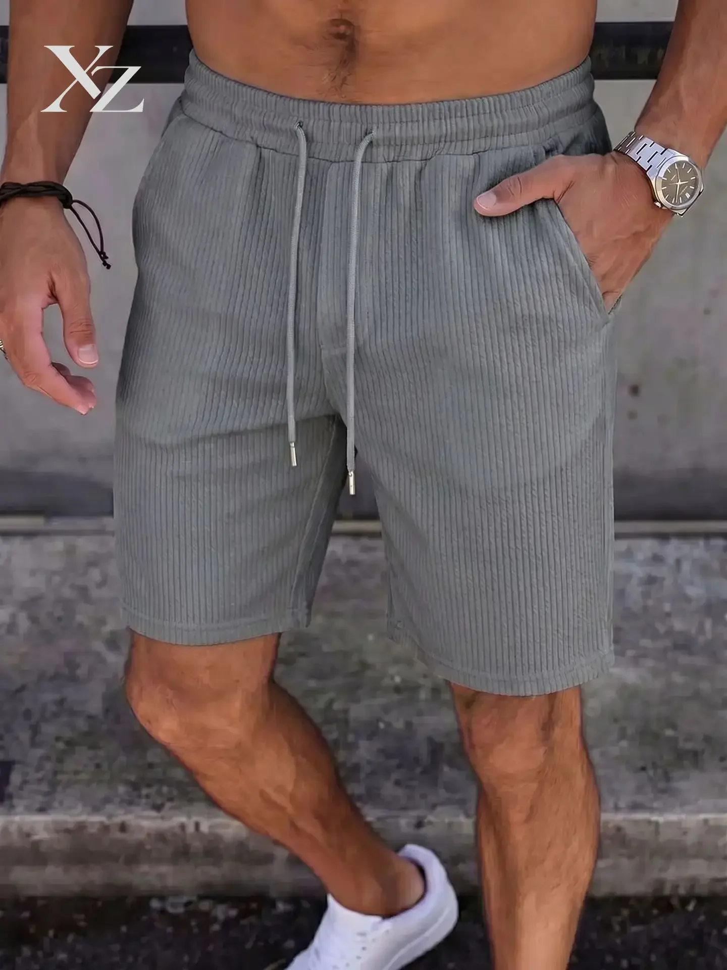 Men's Heavyweight Jacquard Textured Loose Fit 5-Inch Beach Shorts 2026 Spring Summer Casual Sport Trendy Streetwear Pants