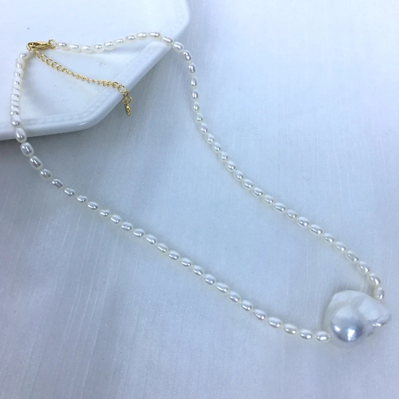 Starlike 16-17mm Natural Freshwater Baroque Pearl Necklace Fashion Potato Shape Pearl Beads Girl Gift with Gold Filled Buckle