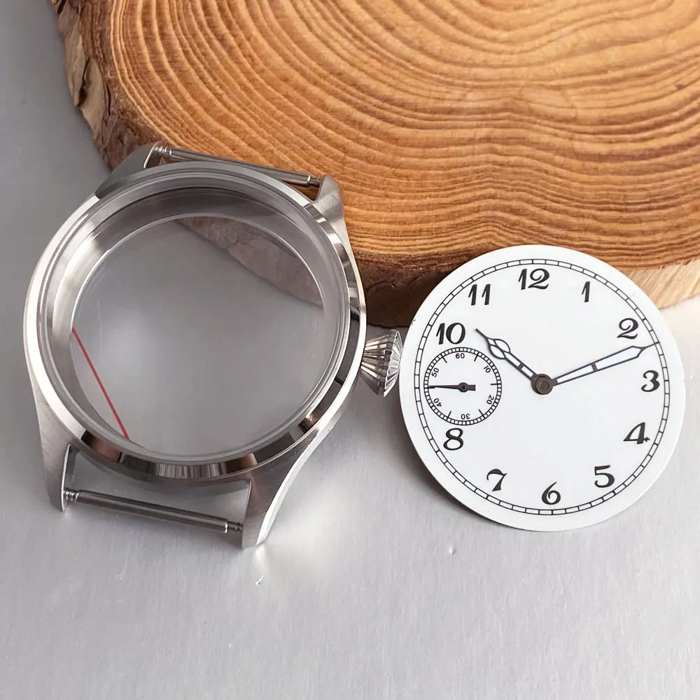 Retro Style Men Watch Case 42mm Stainless Steel Sapphire Crystal for ST3600 ETA 6497 Hand-winding White Enamel Dial Hands Set