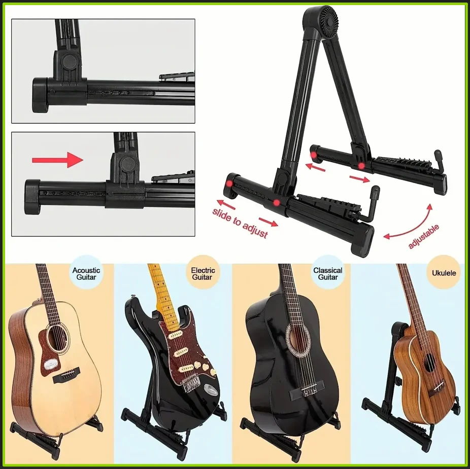 Suporte Dobrável para Guitarra - Suporte de Chão Universal em ABS para Guitarra Acústica, Clássica, Baixo Elétrico, Banjo, Ukulele Portátil