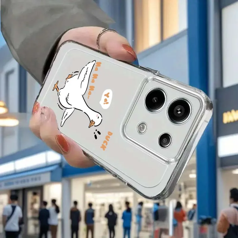 Cartoon Duck Goose Popular Art Phone Case For Xiaomi Redmi Note 14 13R 13 12 12S 11 12T 11S 11T 10 Pro Plus Transparent