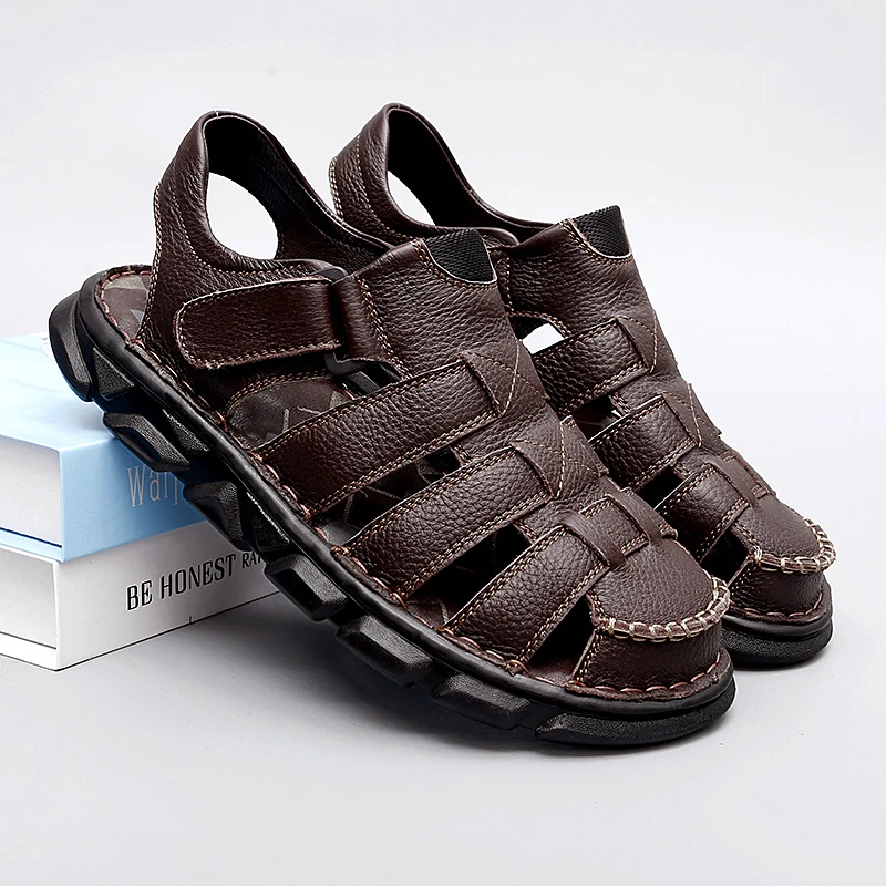 Summer Men Roman Sandals Genuine Leather Mens Casual Shoes Outdoor Men Leather Sandals for Men Beach Shoes Plus Size 38-48