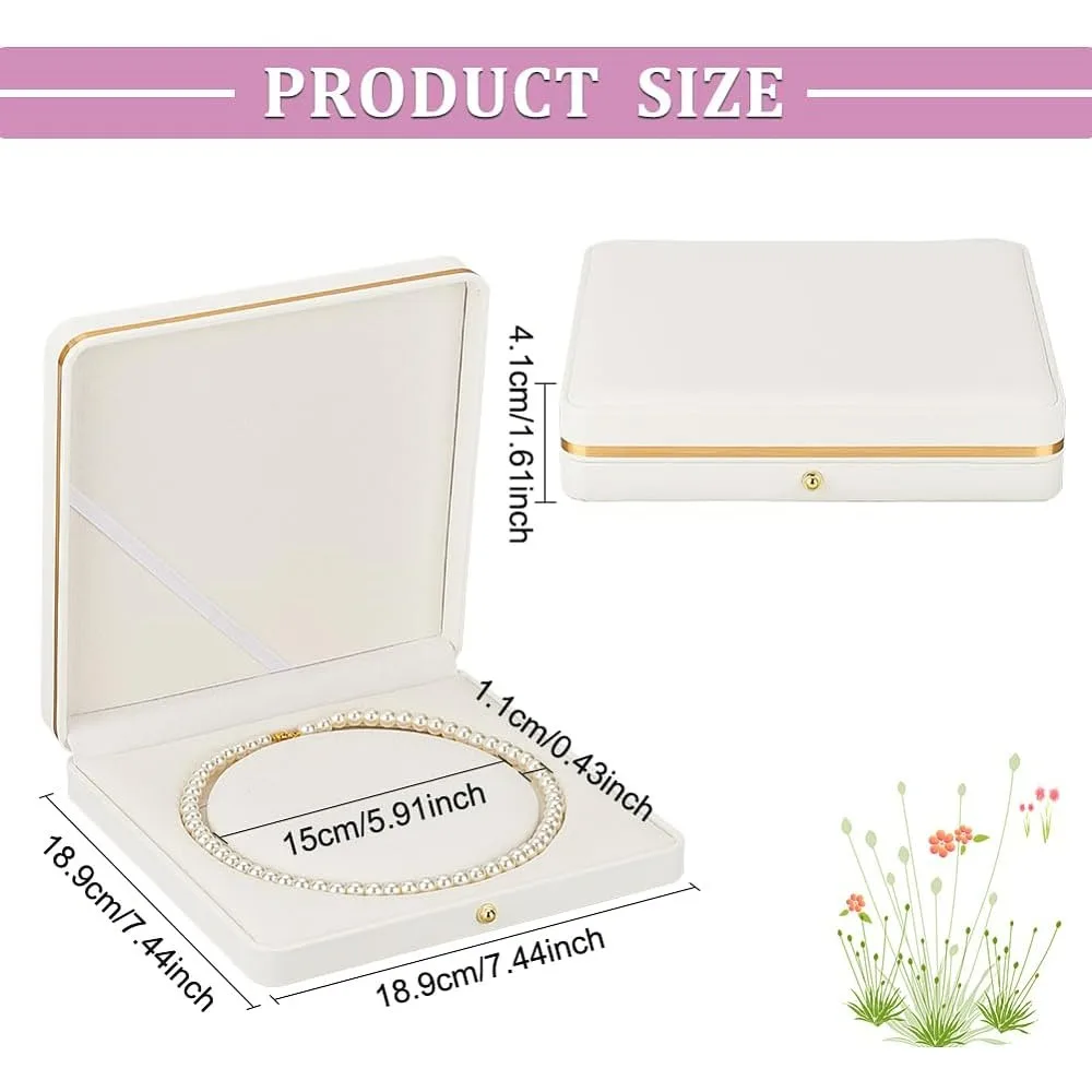 19cm Square PU Leather Pearl Necklace Box Luxury Soft Touch Claimond Veins Lining Necklace Box Jewelry Storage Gift Case