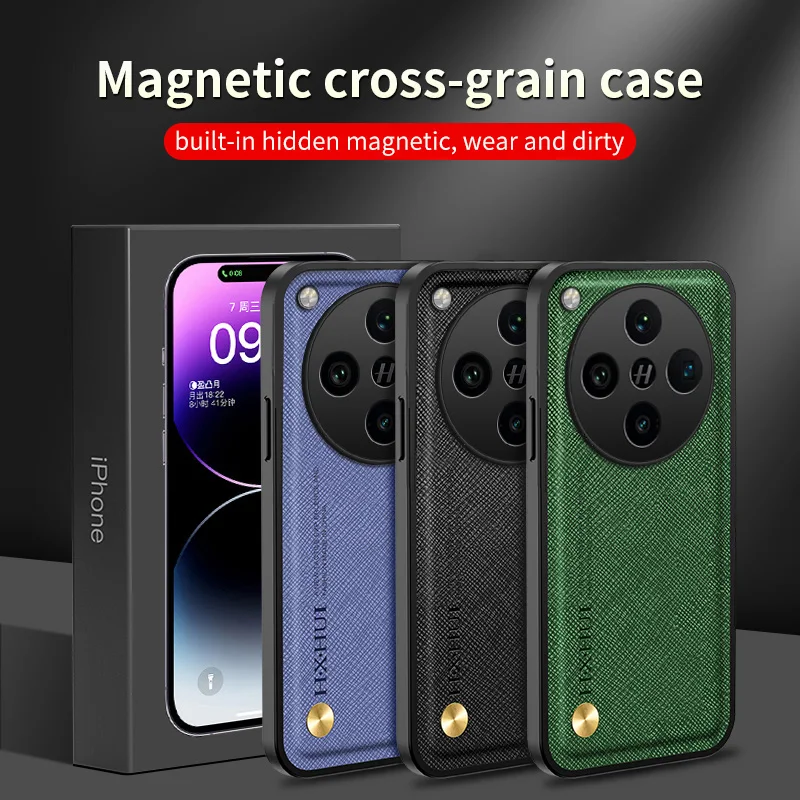 Coque en cuir à motif croisé pour OPPO FInd X8, housse de protection d'objectif magnétique, pare-chocs antichoc