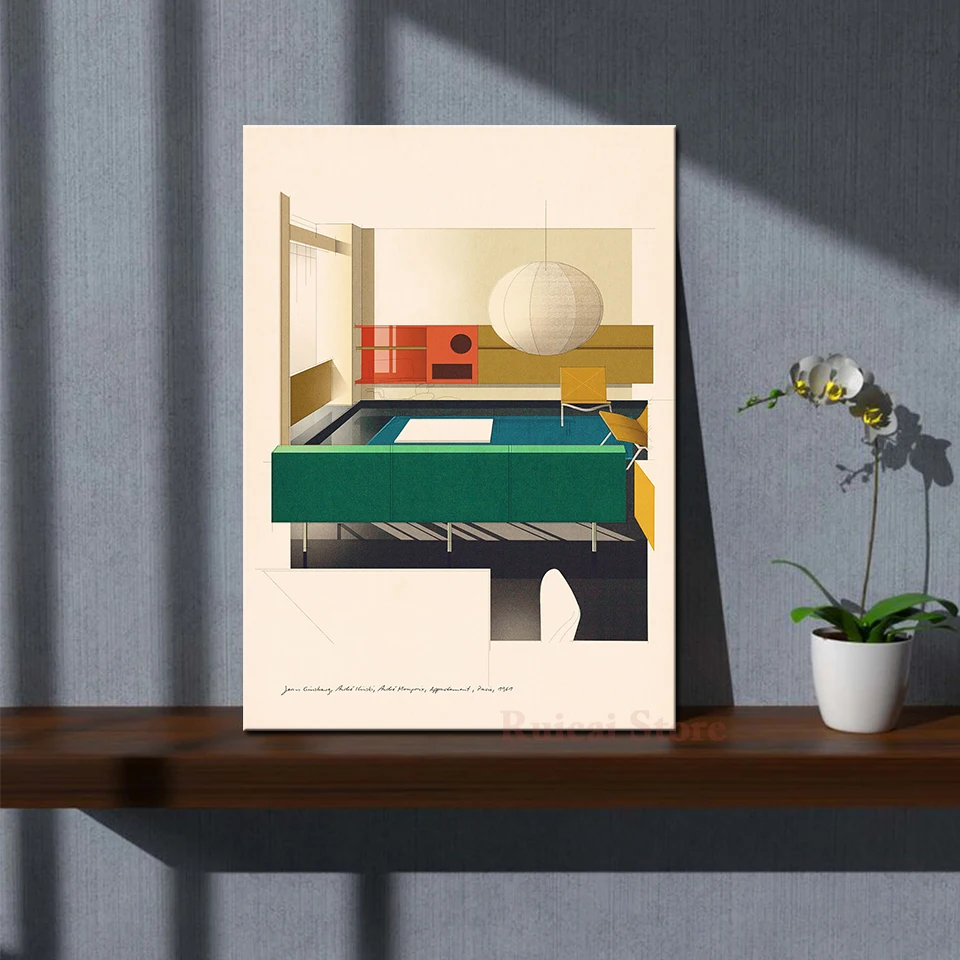 

Jean Ginsberg, André Ilinski, André Monpoix, appartement, Paris 1962 Poster Canvas Art Room Wall Painting Home Decor