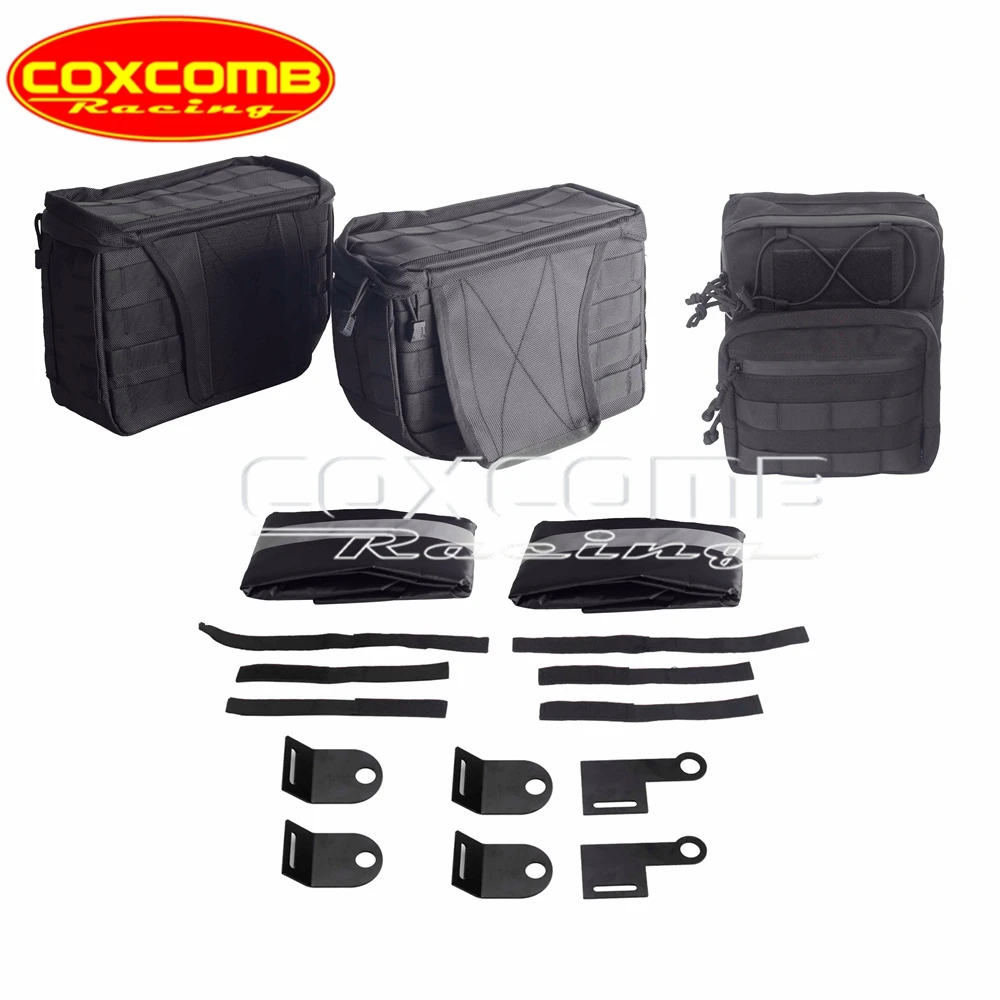 Universal Motorcycle Club Style Saddlebags Luggage Storage Bags & Front Tube Handlebar Bag For Harley Softail Dyna Sportster XL