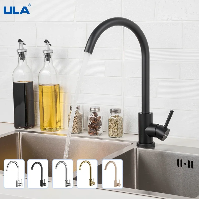 

ULA Black Gold Kitchen Faucet Stainless Steel 360 Rotate Faucet Kitchen Tap Deck Mount Cold Hot Water Sink Mixer Taps Torneira