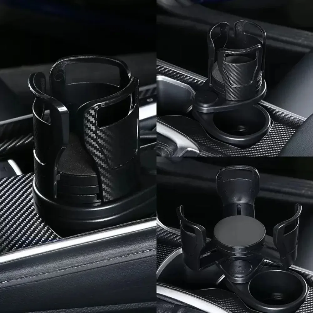 1 Pcs for Most Vehicles 2 in 1 Car Cup Holder 360° Rotating Additional Cup Holder Extender Carbon Fiber Black ABS
