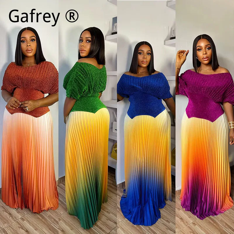 

Новинка: Элегантный комплект из двух предметов для женщин больших размеров: топ с пышными рукавами и юбка. Модный весенне-летний костюм с драпировкой, шикарный комплект больших размеров.