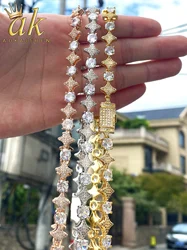 Aokaishen Iced Out Star Dot Necklace Choker for Women Real Gold Plated Micro Pave Hip Hop Jewelry