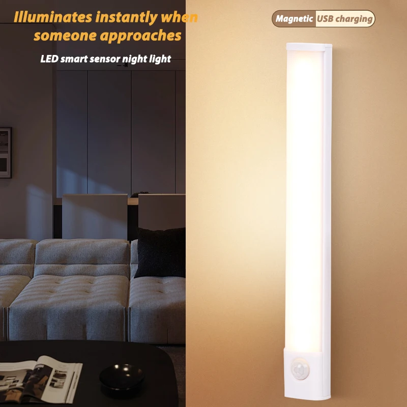 

Светодиодный светильник с датчиком движения под шкафом, перезаряжаемый ночник с регулируемой яркостью, лестница, шкаф, проход в комнате, барная лампа-детектор