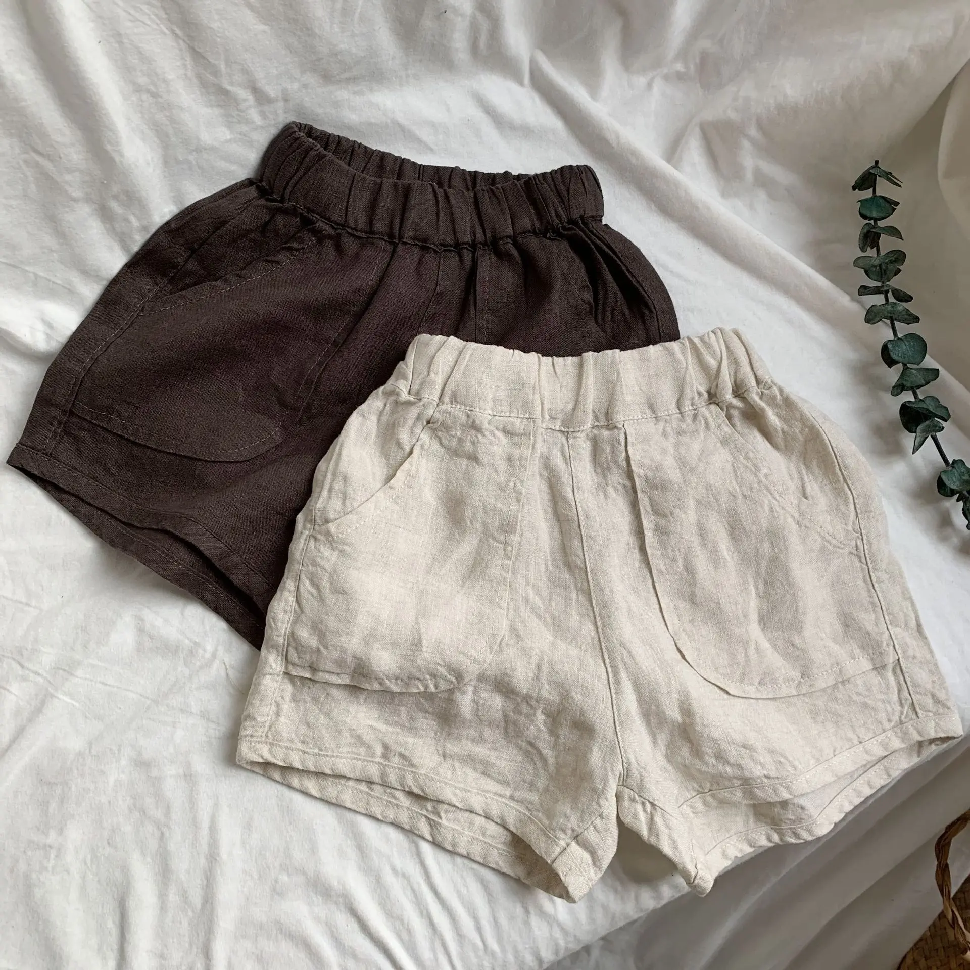 

2025 Summer New Shorts for Boys and Girls Casual Large Pocket Linen Versatile Cool Korean Edition