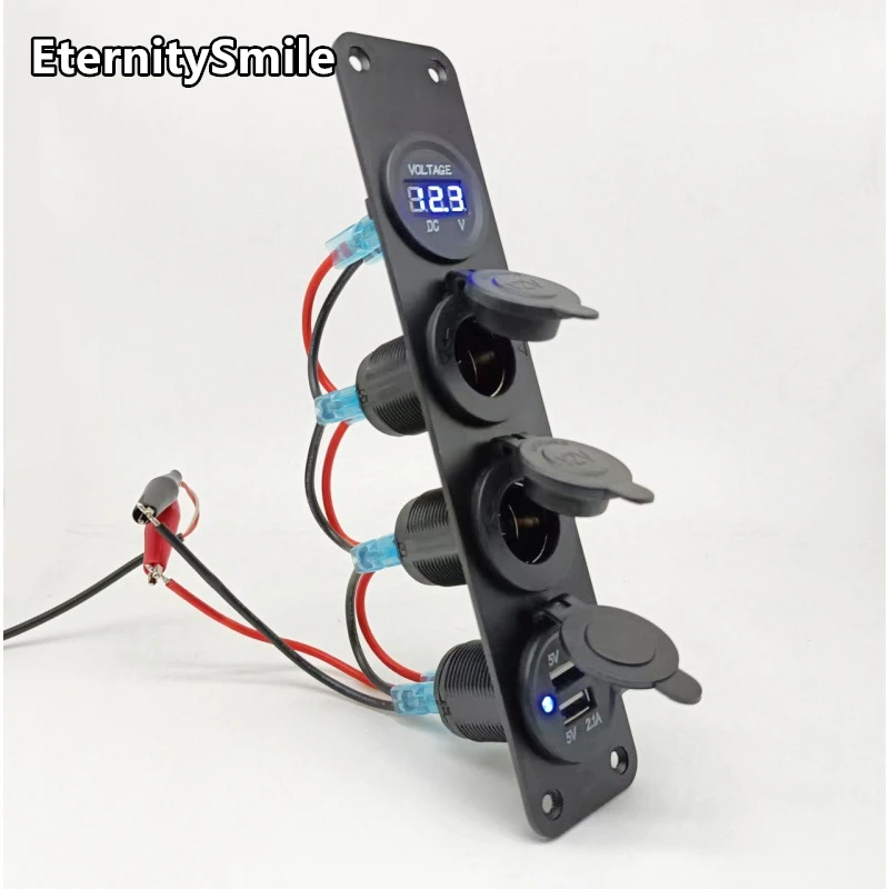 Car Dual USB Charger Power Socket and LED Voltmeter /12v power socket 4 Hole Panel