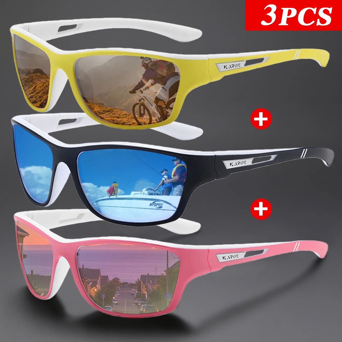 3 Teile/satz Karos Polarisierte Radfahren Gläser UV400 Männer Frauen Sport Sonnenbrille Fahrrad Brille Laufsport Angeln Fahren Reiten Brillen
