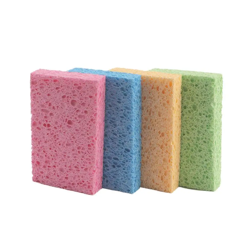 6Pcs Cellulose Kitchen Dishwashing Sponge Wood Pulp Cleaning Scrub Sponge Pot Pan Dish Scouring Pad Kitchen Cleaning Cloth