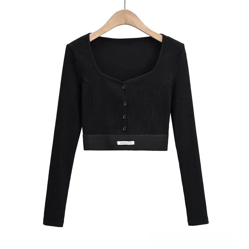 Slim Fit V-Ne T-irt Color Blo Elastic Waist Tag Long Sve ort Length Street Sle Pure Color Body a Base irt