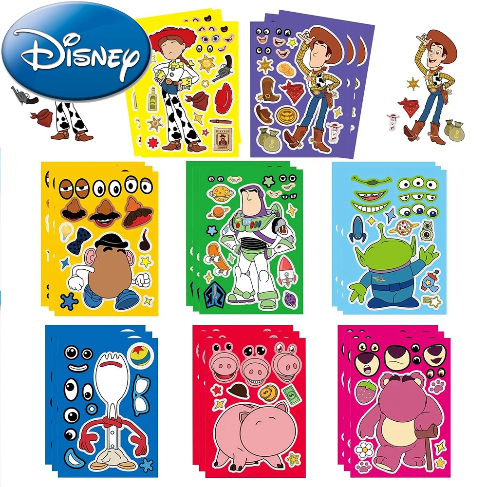 

8/16sheets Disney Toy Story Cartoon Puzzle Stickers Make a Face Children DIY Fun Game Assemble Jigsaw Decals Toy Kids Party Gift