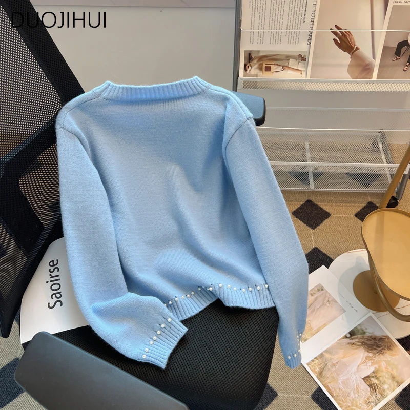 DUOJIHUI blu classico o-collo semplice maglione donna pullover autunno Basic manica lunga moda tinta unita Casual pullover femminili