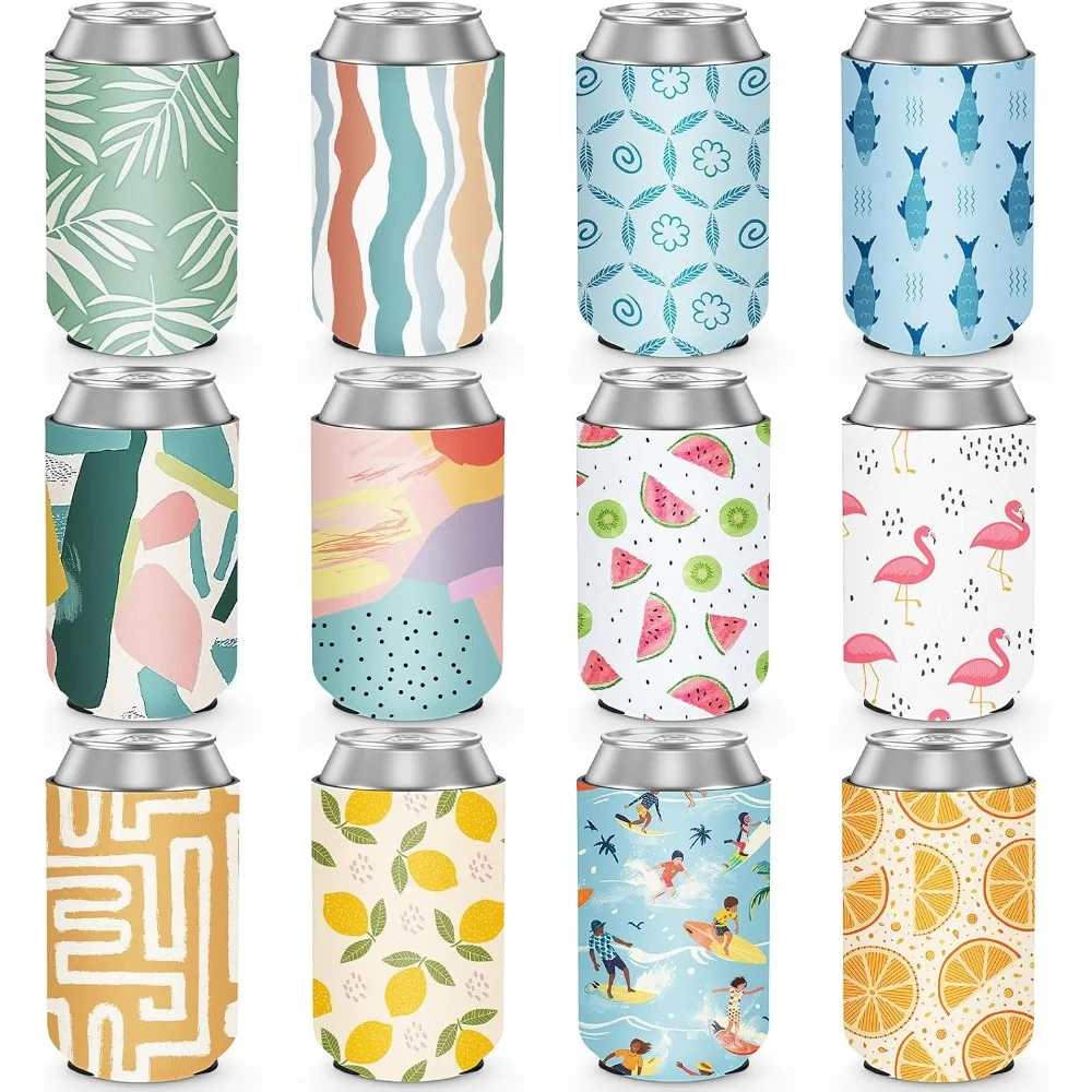 Paquete de 12 Fundas Aislantes de Neopreno para Latas, Juego al por Mayor de Portavasos Reutilizables para Cerveza y Bebidas, Ideales para Decoraciones de Fiestas en la Piscina y la Playa, Regalos para Cumpleaños, Despedidas de Soltera, y Detalles para Hombres y Mujeres